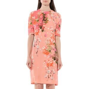 Givenchy Floral Short Sleeve Shift Dress Romantic | Pink‎ Peach Coral | SZ 4